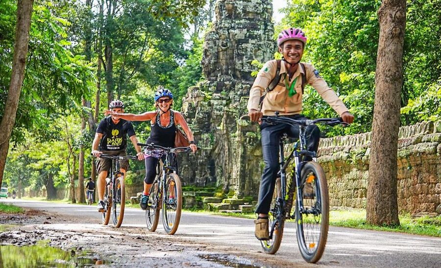 Angkor Bike tour & Gondola Sunset Boat - Rural Lanes, Rice Fields, and Family Plots Outside the Crowd Lines