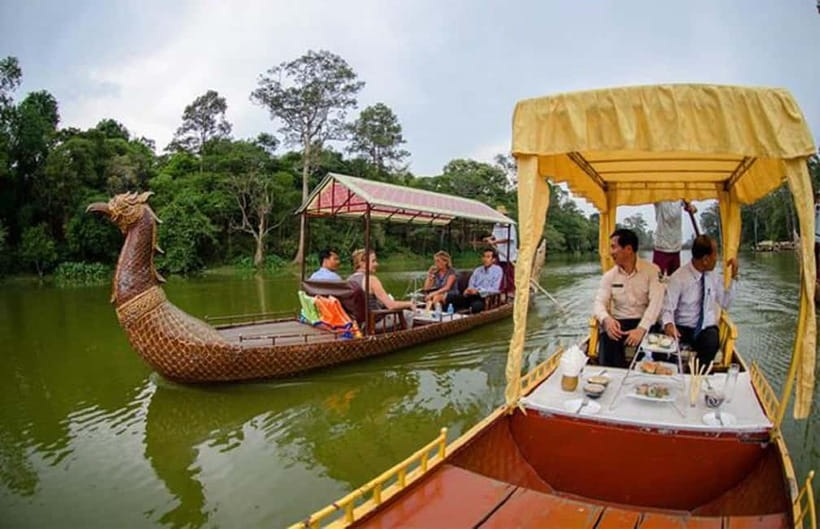 Angkor Bike tour & Gondola Sunset Boat - Dragon Boat at Sunset: Historic Canal, Easy Pace, Included Drinks