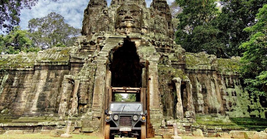 Angkor Wat in a vintage Jeep with driver - jeep rental - Ta Prohm: The Jungle-Trees Temples Moment