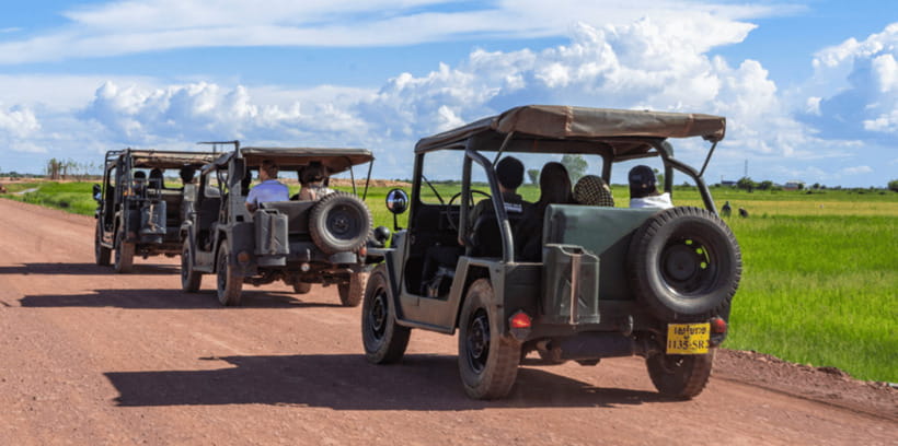 Siem Reap: Countryside Sunset Jeep Tour / SUV Available - Lotus Farm sunset hour: the rice-field photo moment with drinks and snacks
